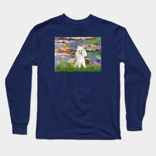 Claude Monet's Lily Pond Masterpiece Adapted to Include a White Toy Poodle Long Sleeve T-Shirt